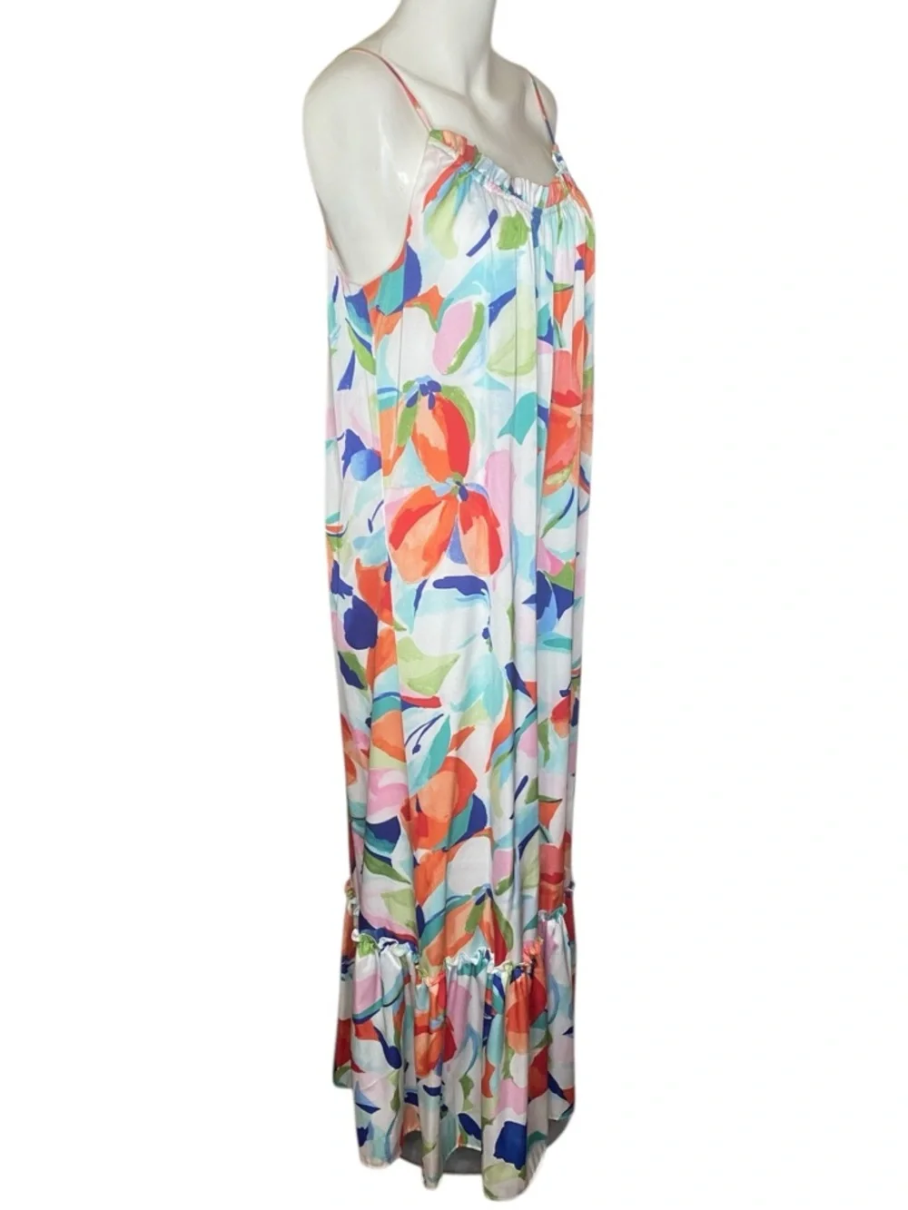 Nicole Miller satin floral maxi ruffle hem Size L